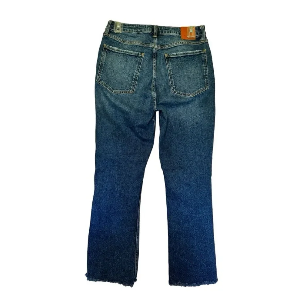 ANINE BING woman's size 31 Lara mid rise indigo raw hem ankle button fly jeans